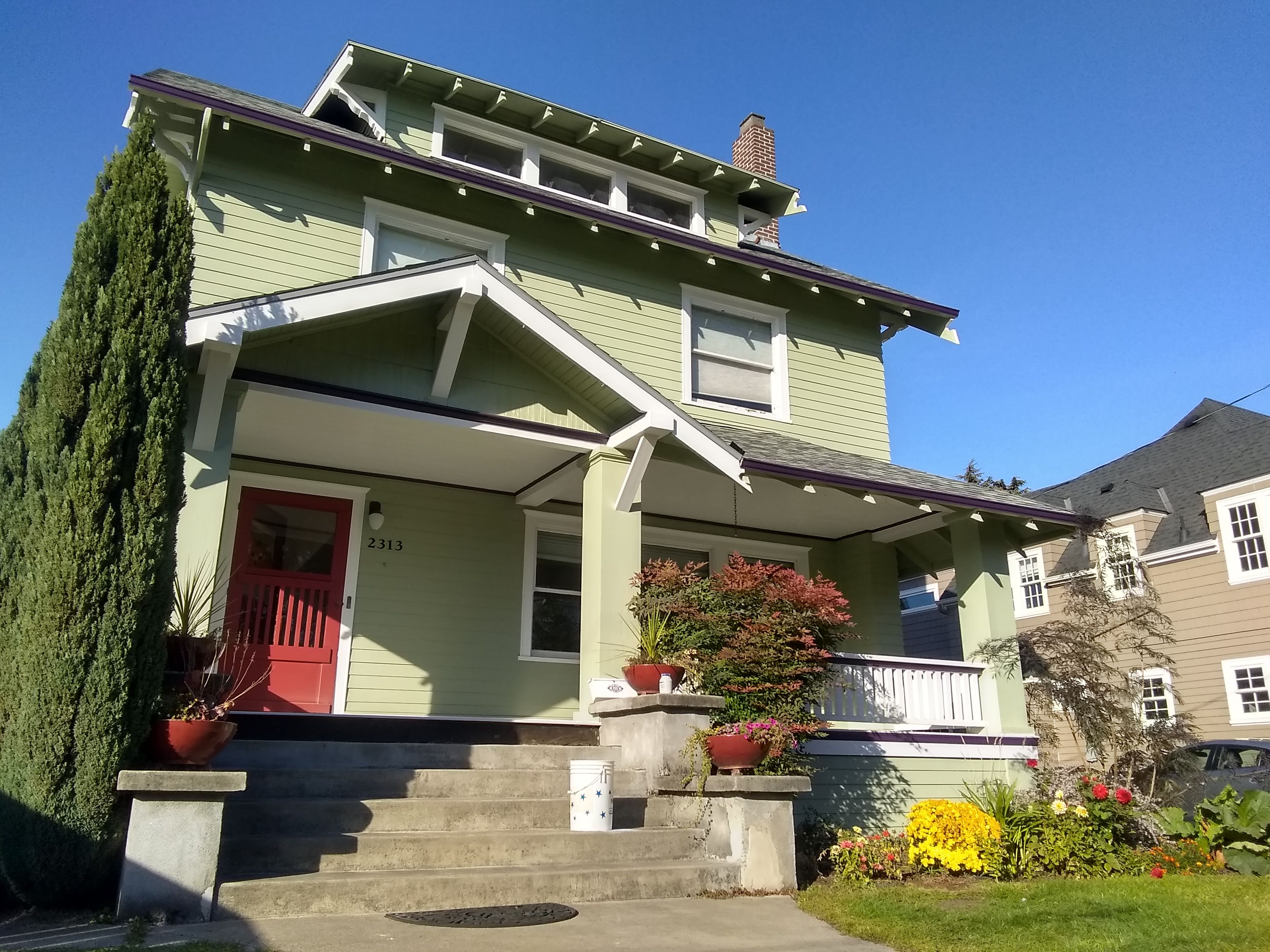 2313 N Williams Ave, Portland — sage green craftsman bungalow painted by Oxbow Painting LLC